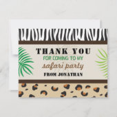 誕生会はアニマルプリントのサファリの動物園感謝していしています サンキューカード (正面)