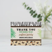 誕生会はアニマルプリントのサファリの動物園感謝していしています サンキューカード (スタンド正面)