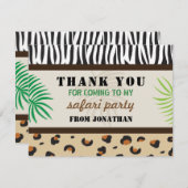 誕生会はアニマルプリントのサファリの動物園感謝していしています サンキューカード (正面/裏面)