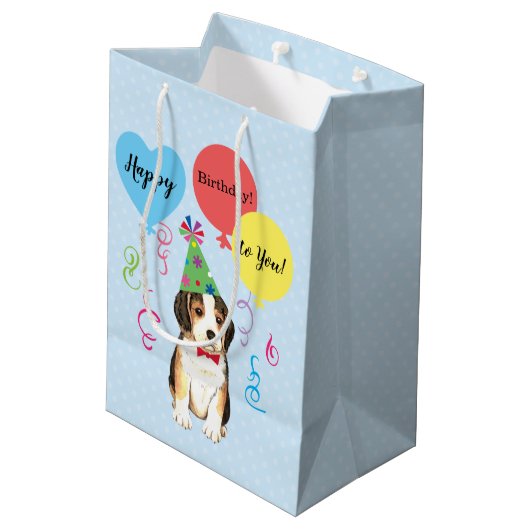 誕生会はビーグル犬を風船のようにふくらませます ミディアムペーパーバッグ (裏面アングル)