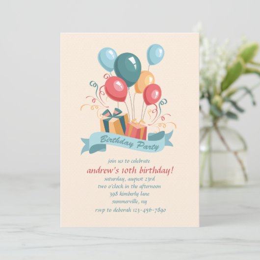 誕生会は招待状を風船のようにふくらませます 招待状 (スタンド正面)