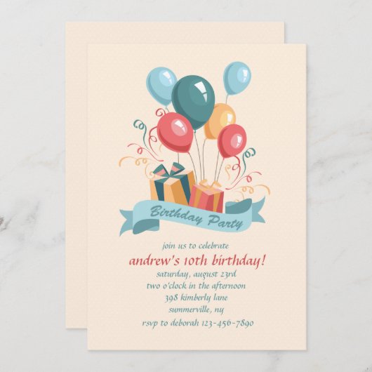 誕生会は招待状を風船のようにふくらませます 招待状 (正面/裏面)