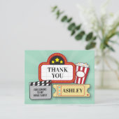 誕生会は映画フィルムのチケットのポップコーン感謝していしています サンキューカード (スタンド正面)