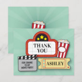 誕生会は映画フィルムのチケットのポップコーン感謝していしています サンキューカード (正面/裏面)