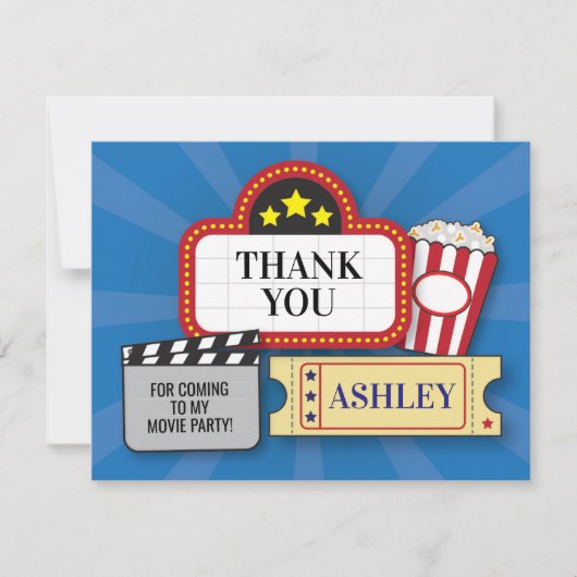 誕生会は映画フィルムのチケットのポップコーン感謝していしています サンキューカード (正面)