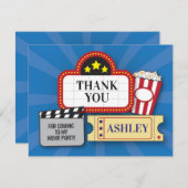 誕生会は映画フィルムのチケットのポップコーン感謝していしています サンキューカード (正面/裏面)