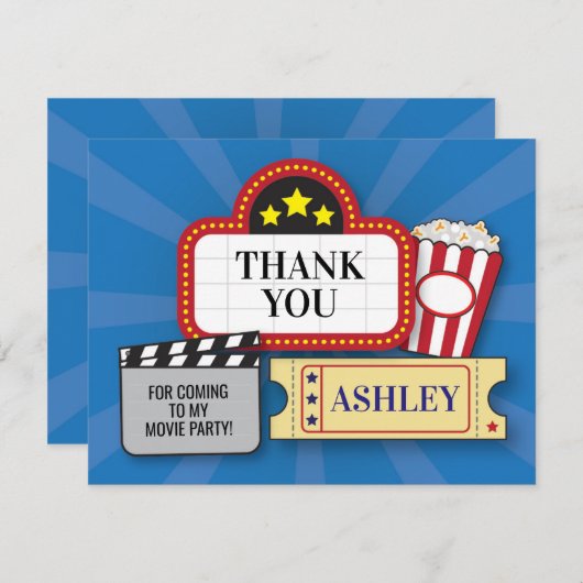 誕生会は映画フィルムのチケットのポップコーン感謝していしています サンキューカード (正面/裏面)