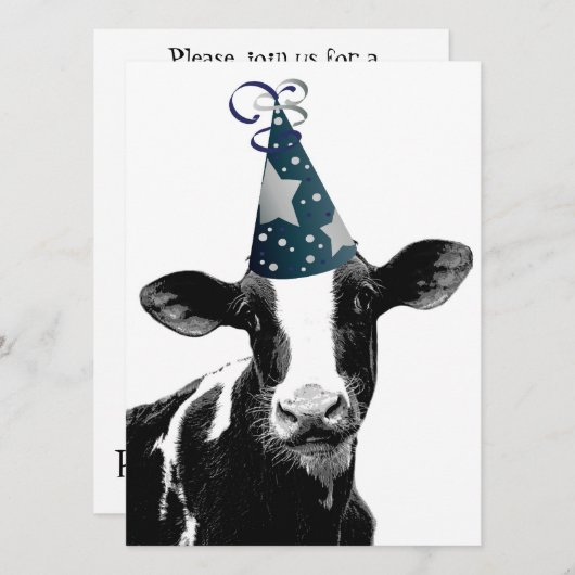 誕生会またはベビーシャワーのパーティー牛! 招待状 (正面/裏面)