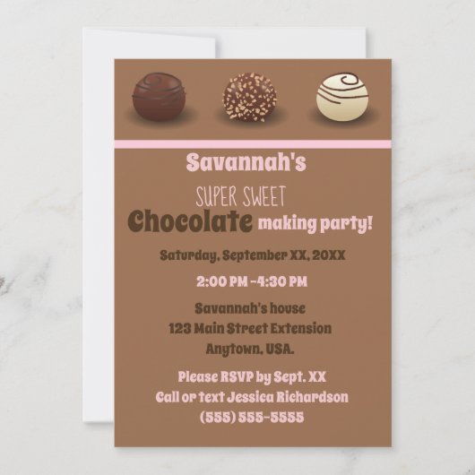 誕生会を作る極度の甘味を加えたチョコレート 招待状 (正面)