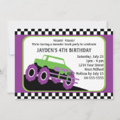 誕生会を競争させる子供のモンスタートラック 招待状 (正面)