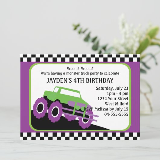 誕生会を競争させる子供のモンスタートラック 招待状 (スタンド正面)