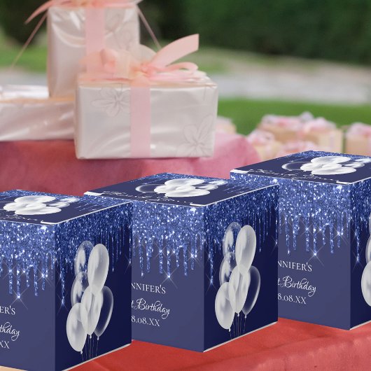 誕生会ネイビーブルー白グリッター風船 フェイバーボックス