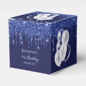 誕生会ネイビーブルー白グリッター風船 フェイバーボックス (正面サイド)