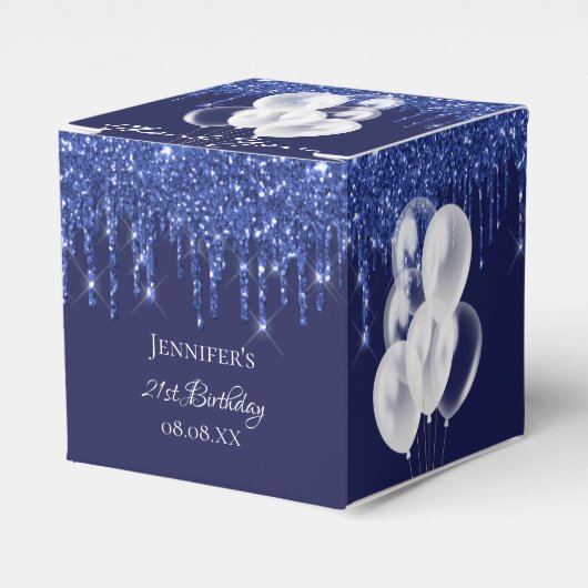 誕生会ネイビーブルー白グリッター風船 フェイバーボックス (正面サイド)