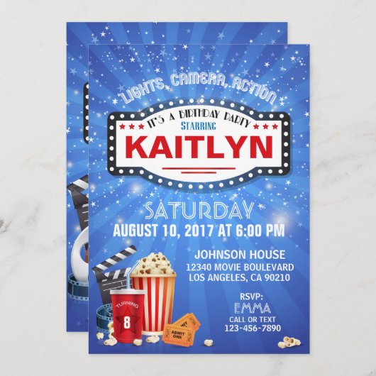 誕生会上の映画夜睡眠 招待状 (正面/裏面)