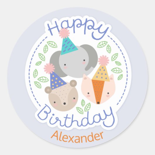誕生会動物のステッカー ラウンドシール (正面)