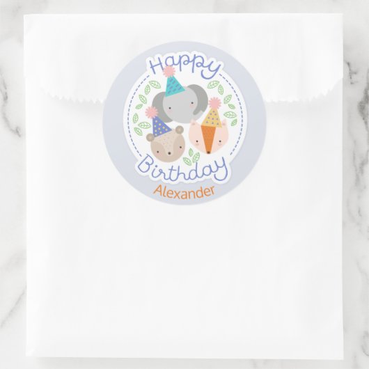 誕生会動物のステッカー ラウンドシール (バッグ)