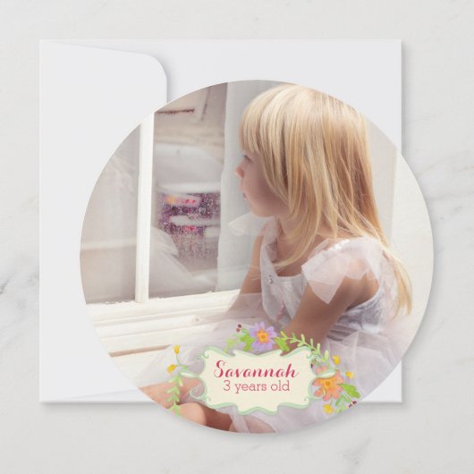 誕生会女の子3歳の、水彩画の花柄 招待状 (裏面)