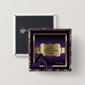 誕生会紫色|および金ゴールド 缶バッジ (正面&裏面)