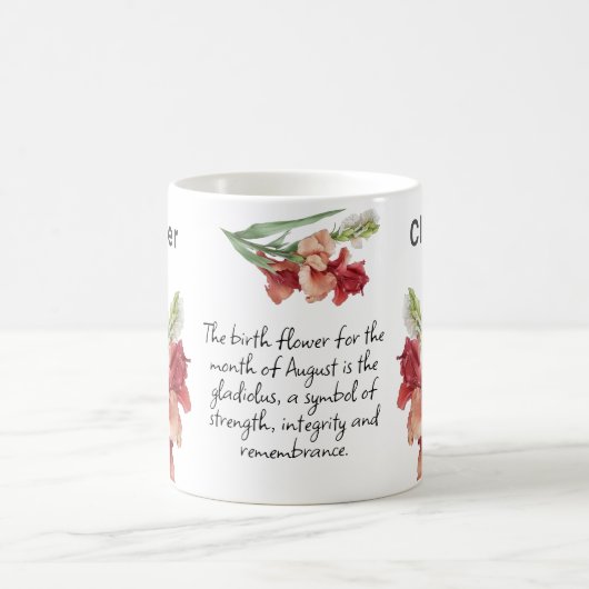 誕生威厳があるフラワーグラジオラス名を追加 コーヒーマグカップ (中央)