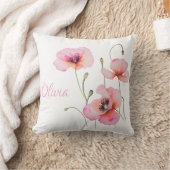 誕生威厳があるフラワーピンクポピー水彩フローラ クッション (ブランケット)