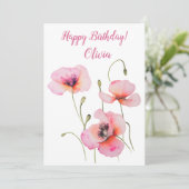 誕生威厳があるフラワーピンクポピー水彩フローラ シーズンカード (スタンド正面)