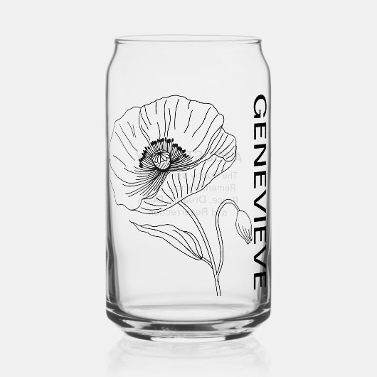 誕生威厳があるフラワーポピーと名前をカスタムする ガラス缶 (正面)