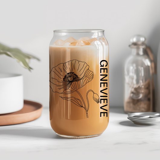 誕生威厳があるフラワーポピーと名前をカスタムする ガラス缶