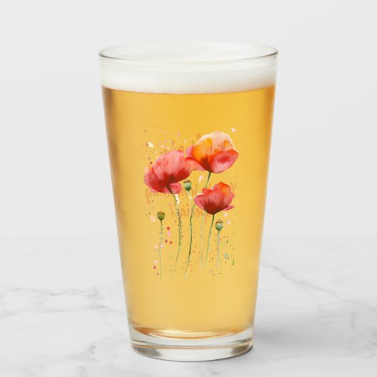 誕生威厳があるフラワーレッドポピー水彩フローラ タンブラーグラス (ドリンク正面)