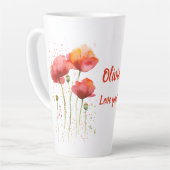 誕生威厳があるフラワーレッドポピー水彩 カフェラテマグ (左アングル)