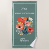 誕生威厳があるフラワー名前をカスタムする ビーチタオル (正面)