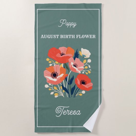 誕生威厳があるフラワー名前をカスタムする ビーチタオル (正面)