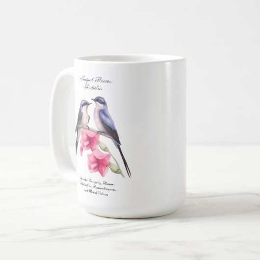 誕生威厳がある月花鳥付きグラジオラス コーヒーマグカップ (正面左)