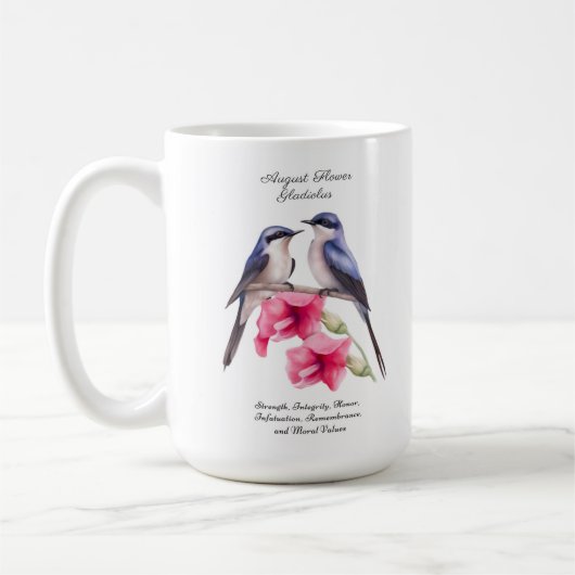 誕生威厳がある月花鳥付きグラジオラス コーヒーマグカップ (左)