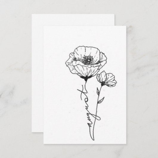 誕生威厳がある花誕生日カード、ポピー ノートカード (正面/裏面)