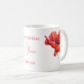 誕生威厳がある花赤ポピー水彩フローラ コーヒーマグカップ (正面右)