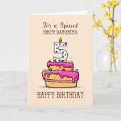 誕生娘5番目の誕生日、5甘いピンクケーキ カード (黄色い花)