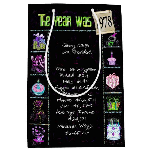 誕生年1978年おもしろいトリビアオンブラック ミディアムペーパーバッグ (正面)