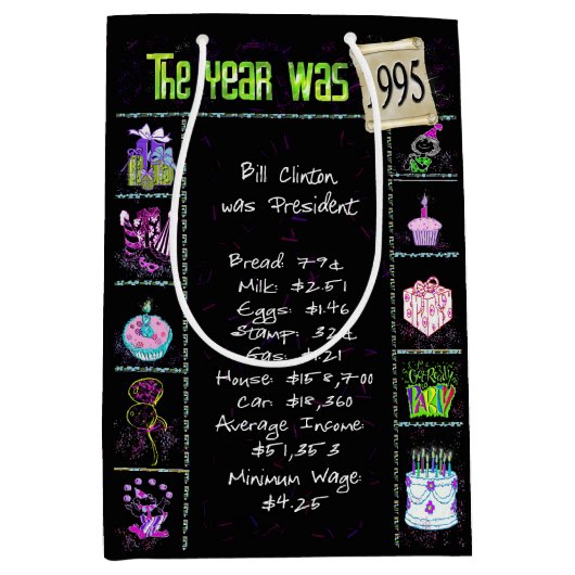 誕生年1995年おもしろいトリビアオンブラック ミディアムペーパーバッグ (正面)