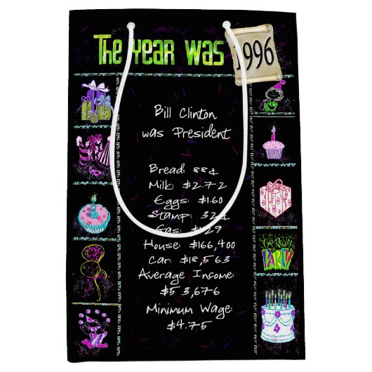 誕生年1996おもしろいトリビアオンブラック ミディアムペーパーバッグ (正面)