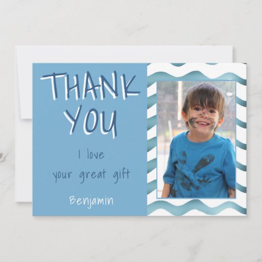 誕生日ありがとうキッズフォトカードウェーブボーイズ サンキューカード (正面)
