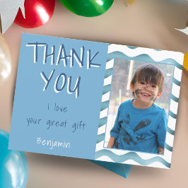 誕生日ありがとうキッズフォトカードウェーブボーイズ サンキューカード