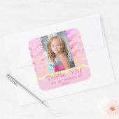 誕生日ありがとうキッズフォトステッカーピンクの女の子 スクエアシール (封筒)