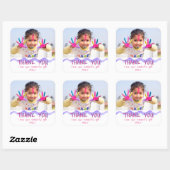 誕生日ありがとうキッズフォトステッカーピンクの女の子 スクエアシール (シート)