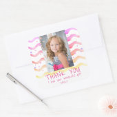誕生日ありがとうキッズフォトステッカーピンクの女の子 スクエアシール (封筒)