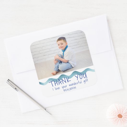 誕生日ありがとうキッズフォトステッカーボーイ スクエアシール (封筒)