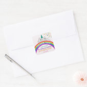 誕生日ありがとうステッカー 虹色の猫 かわいい スクエアシール (封筒)