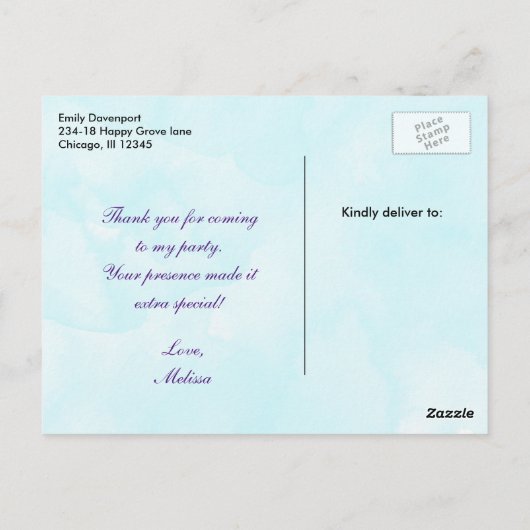 誕生日ありがとうバニーが気球に乗って ポストカード (裏面)