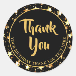 誕生日ありがとう ブラシスクリプト ブラック ゴールド スターズ ラウンドシール