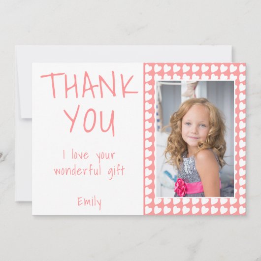 誕生日ありがとう 子供 フォトカード ハート 女の子 サンキューカード (正面)